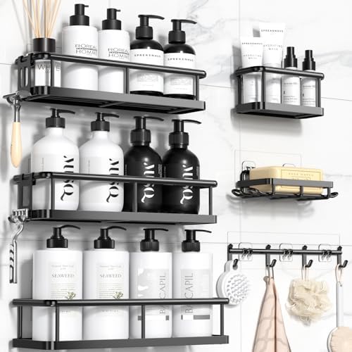 Yasonic Shower Caddy 6 Pack Black Rustproof Organizer