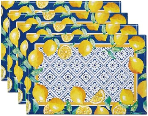 Yellow Lemon Placemat Waterproof Rectangular