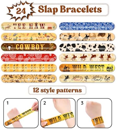 48PCS Cowboy Party Set with Slap Bracelets and Temporary Tattoos