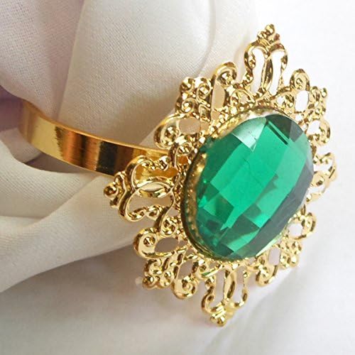 Tangpan 10pcs Gold Light Napkin Rings with Rhinestones Shiny Green