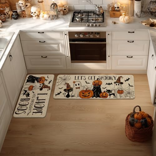 Artoid Mode Halloween Kitchen Mats Set of 2 Black Cat Spider Web