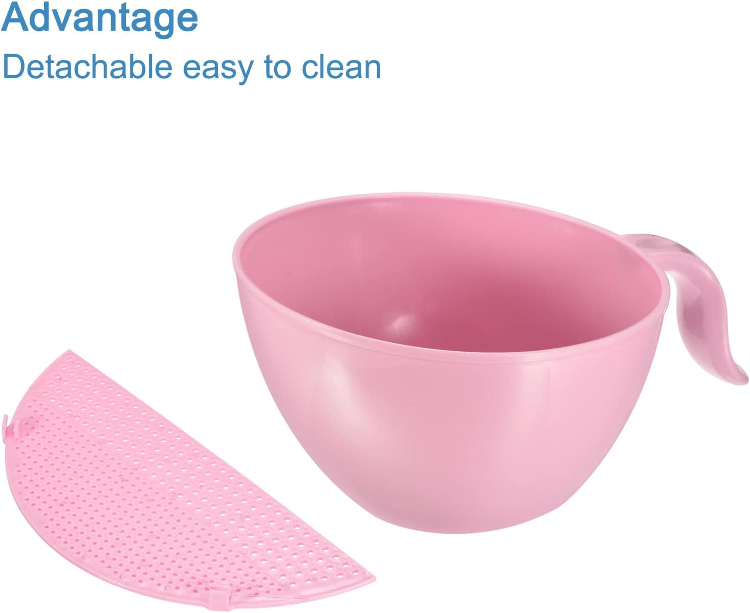 Rice Washing Bowl Set with Quick Drain and Long Handle - Pink
