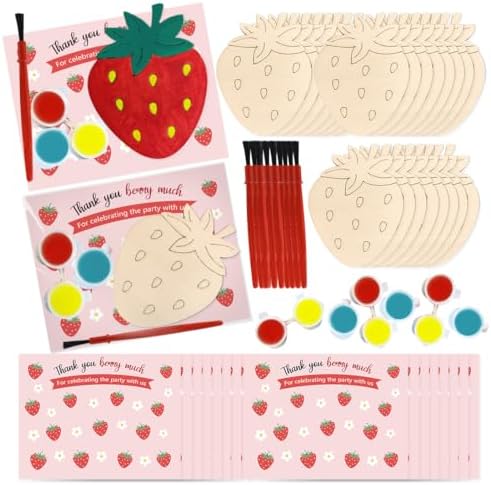 Strawberry Birthday Party Favor Cards with Wood Painting Crafts Bulk