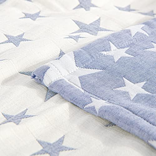 NTBAY 3 Layers Cotton Muslin Twin Blanket Blue Stars