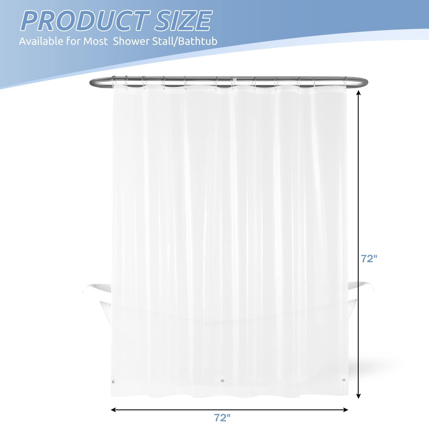 Downluxe Waterproof Clear Shower Curtain Liner - 72x72 PEVA 3 Magnets