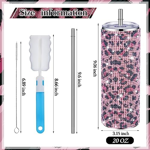 Tessco Bling Tumbler with Straw and Lid 20 oz Pink Leopard Print