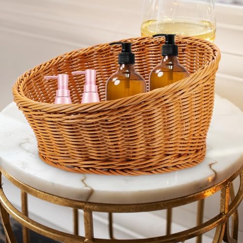 Amosfun Artificial Wicker Bread Basket Round Food Storage Basket 12x12x75 Inch
