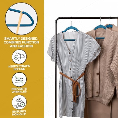 TechZoo Premium Velvet Hangers 50 Pack Blue
