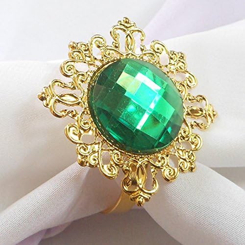 Tangpan 10pcs Gold Light Napkin Rings with Rhinestones Shiny Green