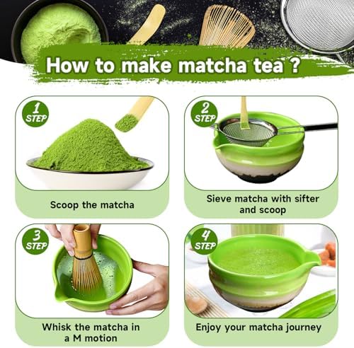 Japanese Matcha Set - Ceremony Tools with Bamboo Whisk Scoop Sifter Bowl Holder