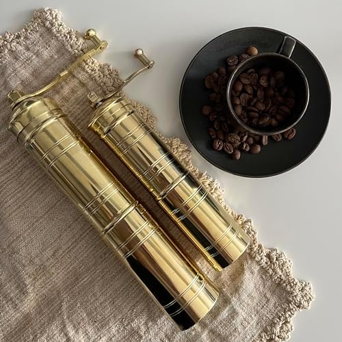 Set of Two Brass Manual Coffee Grinders with Handle