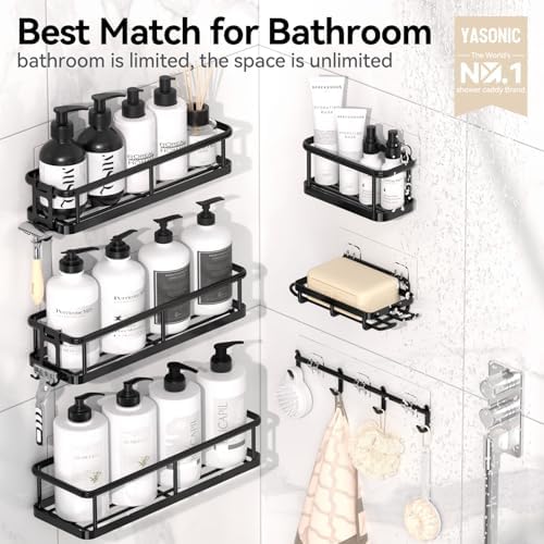 Yasonic Shower Caddy 6 Pack Black Rustproof Organizer