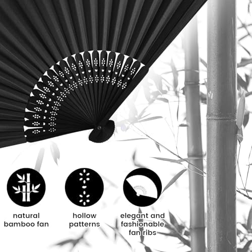 JOHOUSE 12 Pack Black Paper Folding Fans for Women