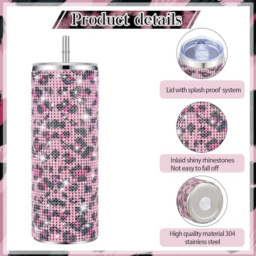 Tessco Bling Tumbler with Straw and Lid 20 oz Pink Leopard Print