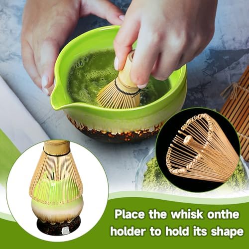 Japanese Matcha Set - Ceremony Tools with Bamboo Whisk Scoop Sifter Bowl Holder