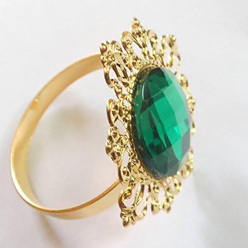 Tangpan 10pcs Gold Light Napkin Rings with Rhinestones Shiny Green