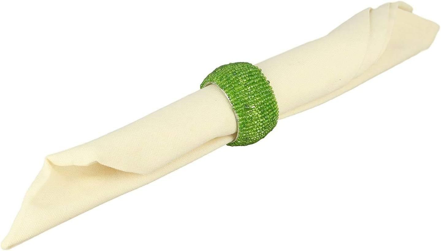 YourKart Handmade Beaded Napkin Rings Set of 6 Green