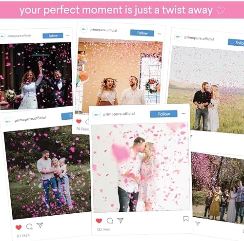 PrimePure Pink Heart Confetti Cannon - 4 Pack Biodegradable Gender Reveal Party Poppers