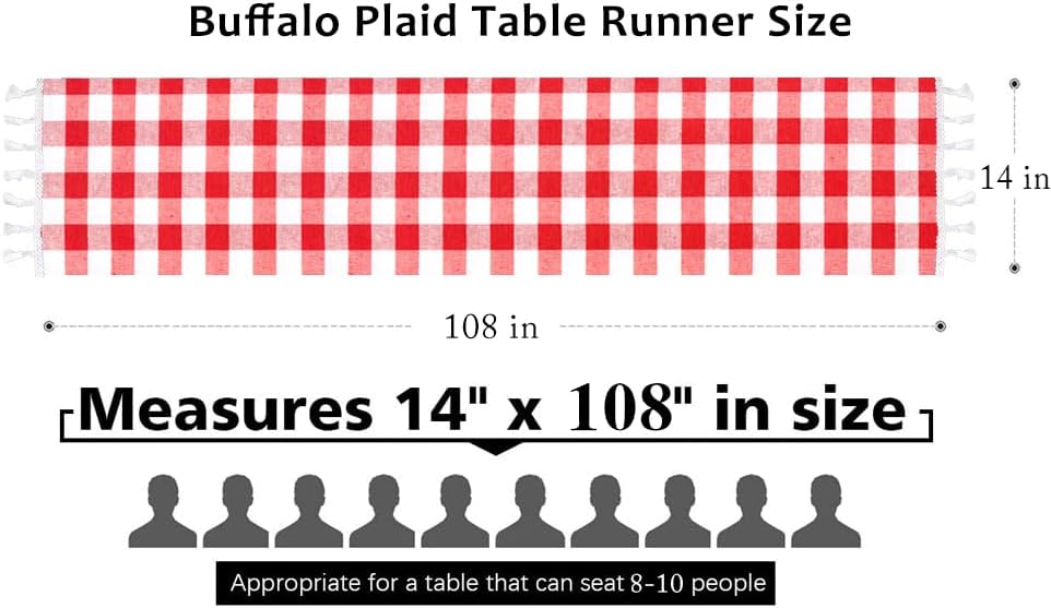 DUOBAO Buffalo Plaid Table Runner Red and White Checkered 14x108 Inches