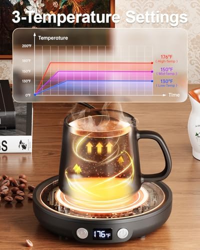 SWEETFULL Mug Warmer with 3 Temp Settings and 4H Safety Timer - Black