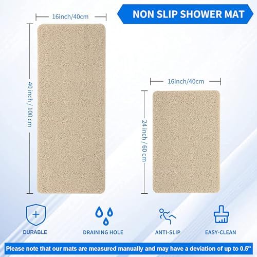 Non Slip Bathtub Mat with Foot Scrubber Beige 24x16 Inch
