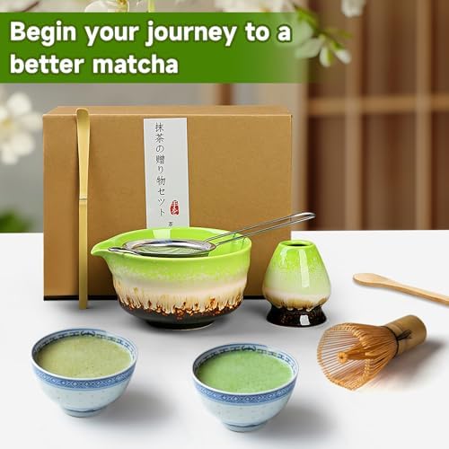 Japanese Matcha Set - Ceremony Tools with Bamboo Whisk Scoop Sifter Bowl Holder