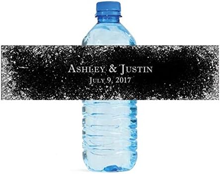 DesignThatSign 100 Silver Glitter on Black Water Bottle Labels