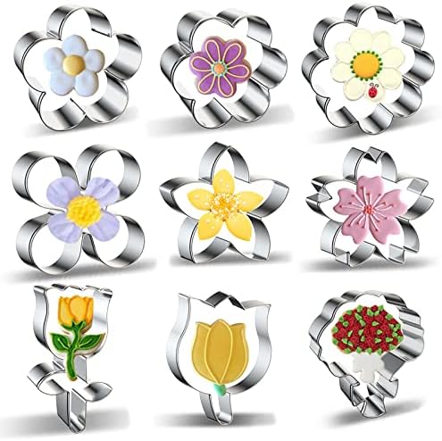 Flower Cookie Cutter Set 9 Piece Stainless Steel
