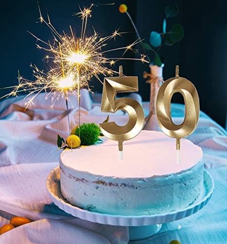 50th Birthday Gold Candles Cake Topper Decorations