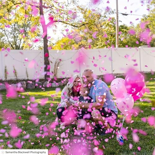 PrimePure Pink Heart Confetti Cannon - 4 Pack Biodegradable Gender Reveal Party Poppers