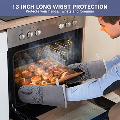 6 Pcs Oven Mitts and Pot Holders Set Grey