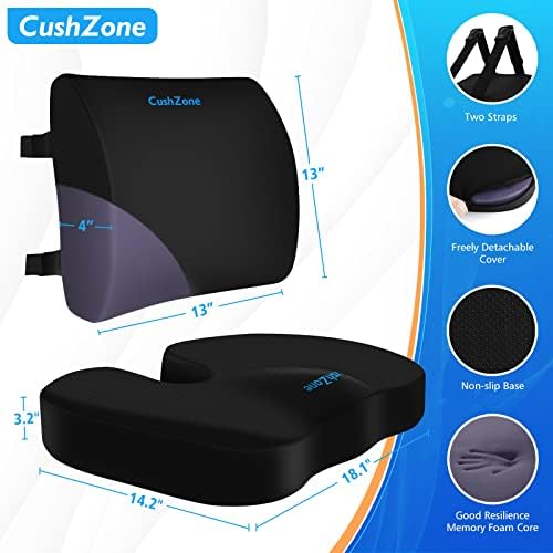 CushZone Seat Cushion with Lumbar Support and Adjustable Strap - Black