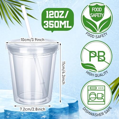 15 Pcs Clear Tumblers with Lid and Straw for Kids