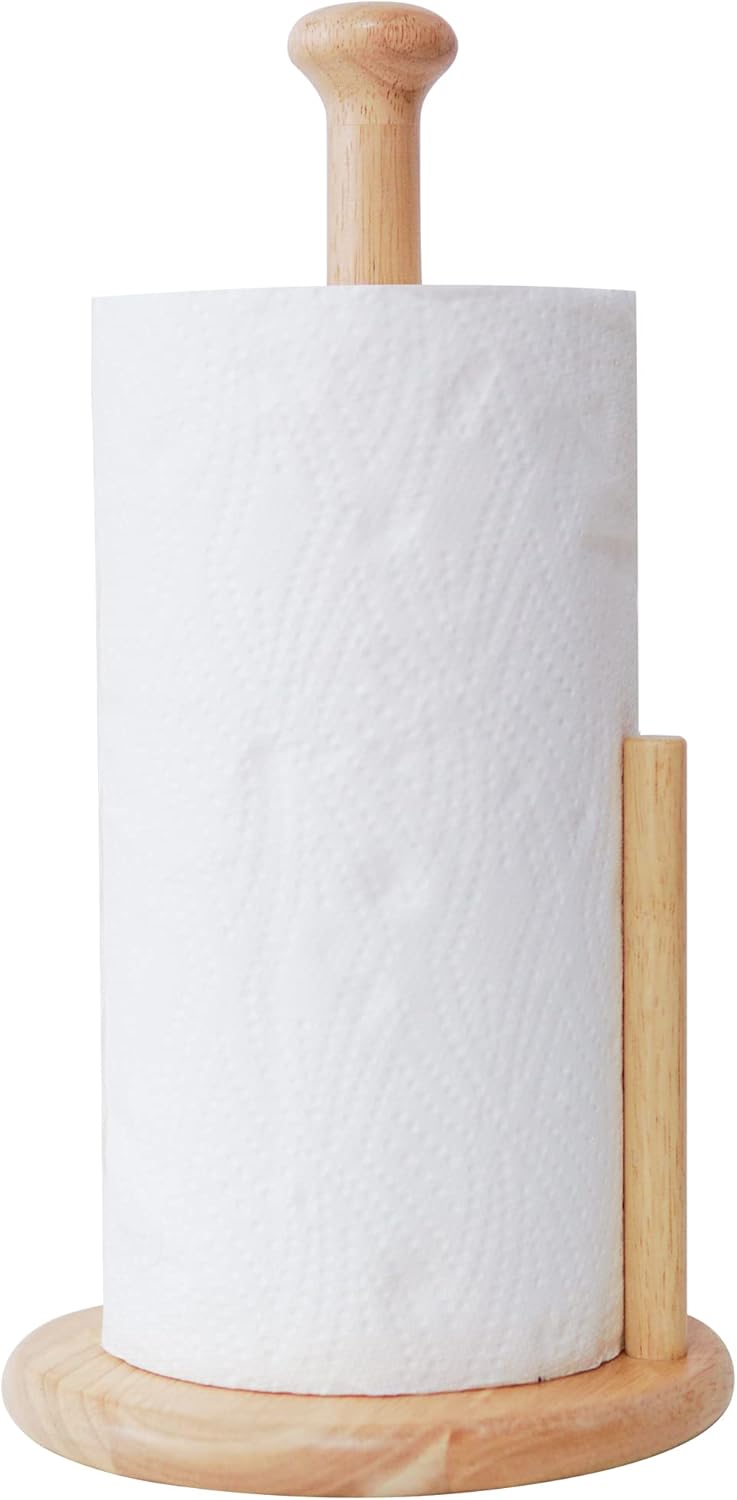 E-ROOM TREND Paper Towel Holder Large Base 7 Inch Wooden Natural