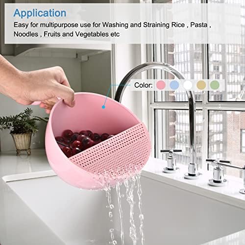 Rice Washing Bowl Set with Quick Drain and Long Handle - Pink