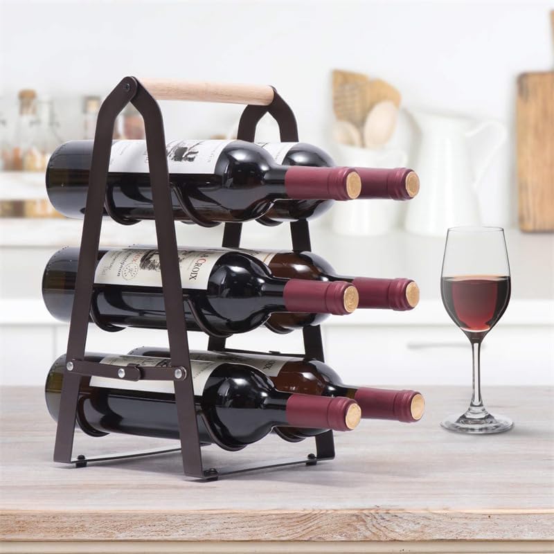 Modern 6 Bottle Black Wooden Wine Rack Stand