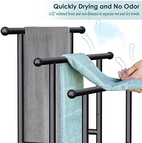 Kayfia 40 Inch Free Standing Towel Rack 3 Tier with Basket Black