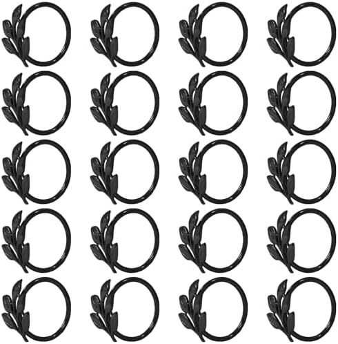 Uenhoy Leaf Napkin Rings Set of 20 Black Napkin Holders
