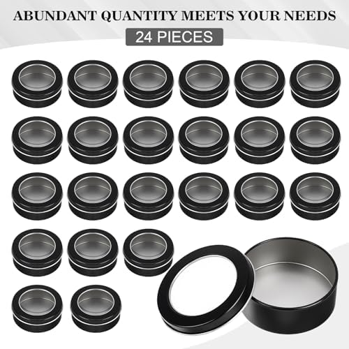 TecUnite 24-Pack 2 oz Metal Tin Containers with Clear Lids
