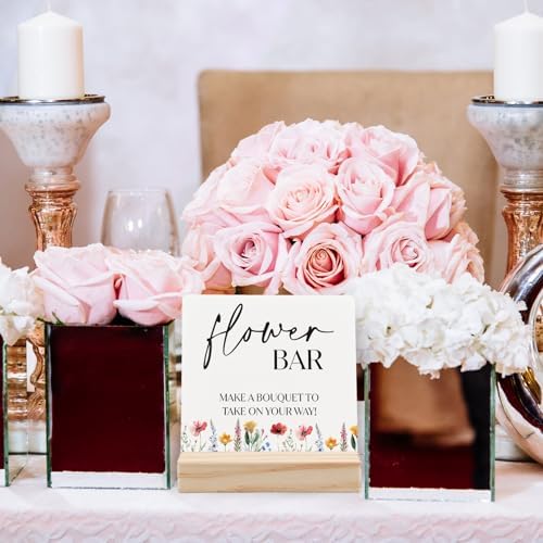 ANIANG Flower Bar Sign 4x4 Inch Wooden Plaque