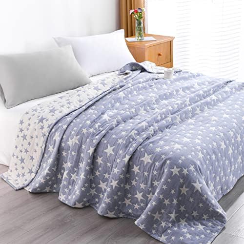 NTBAY 3 Layers Cotton Muslin Twin Blanket Blue Stars