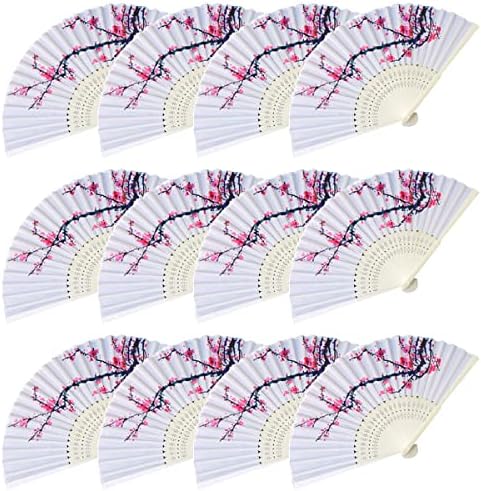 LEFTSTARER 12Pcs Cherry Blossom Folding Hand Fan
