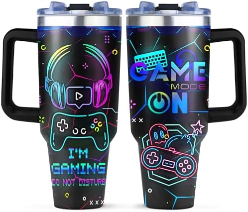 Gaming Mug for Men and Boys 40oz Tumbler with Handle and Straw
