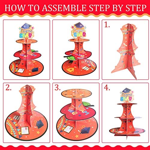 Kindergarten Graduation Cupcake Stand - 3 Tier Cardboard Dessert Tower with Congrats Grad Topper