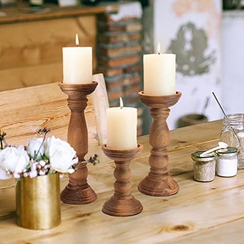 BANOMII Farmhouse Wooden Candle Holder Set of 3