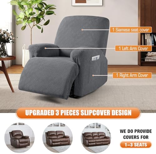 VANSOFY Recliner Chair Cover 3-Piece Set Dark Gray