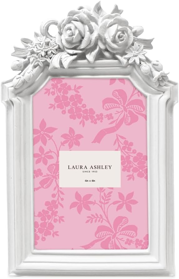 Laura Ashley 4x6 White Rosette Crown Picture Frame With Easel Hook