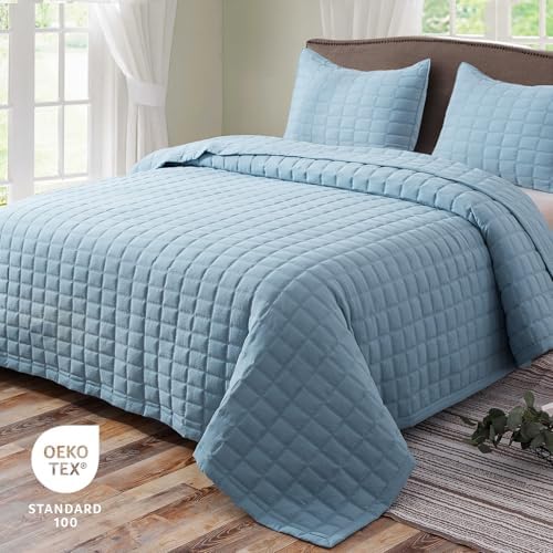 KASENTEX Quilt Set with Shams Ultra Soft Lightweight Stone-Washed Detailed Stitching
