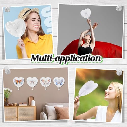 Cosweet 50 Pack White Heart Shaped Folding Fans