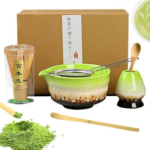 Japanese Matcha Set - Ceremony Tools with Bamboo Whisk Scoop Sifter Bowl Holder